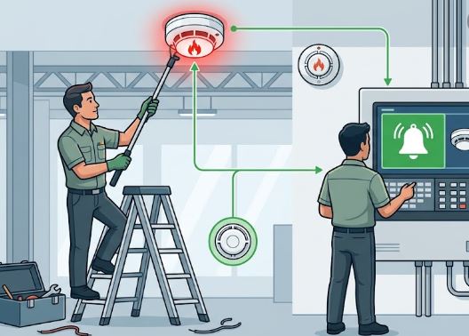 Hướng dẫn kiểm tra hệ thống báo cháy sau khi thay thế một thiết bị