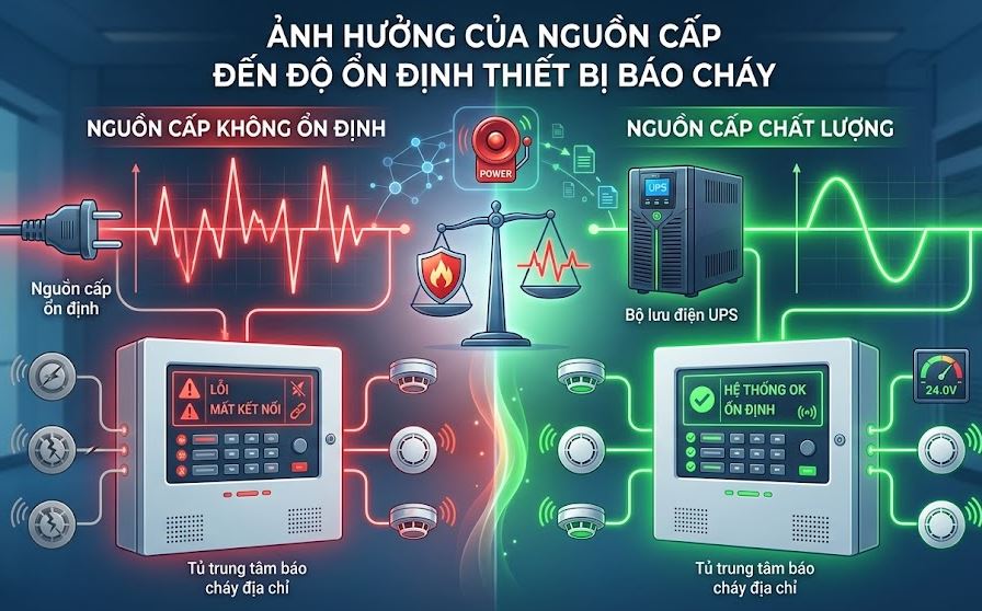 Ảnh hưởng của nguồn cấp đến độ ổn định thiết bị báo cháy