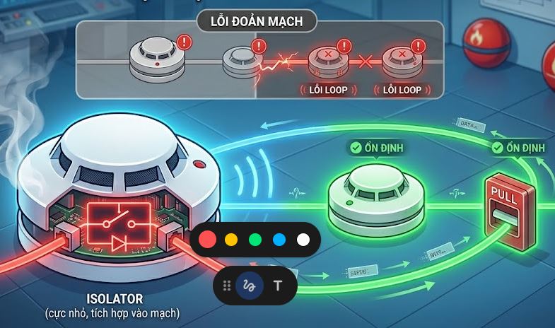 Đầu báo khói có tích hợp isolator hoạt động như thế nào